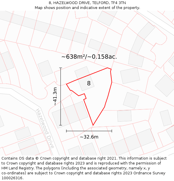 8, HAZELWOOD DRIVE, TELFORD, TF4 3TN: Plot and title map