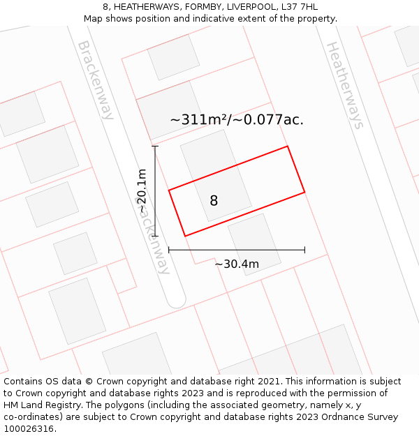 8, HEATHERWAYS, FORMBY, LIVERPOOL, L37 7HL: Plot and title map