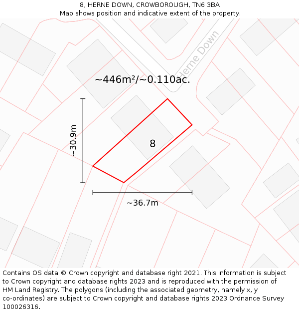 8, HERNE DOWN, CROWBOROUGH, TN6 3BA: Plot and title map