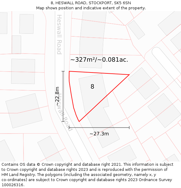 8, HESWALL ROAD, STOCKPORT, SK5 6SN: Plot and title map