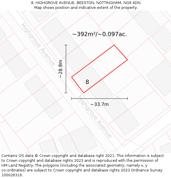 8, HIGHGROVE AVENUE, BEESTON, NOTTINGHAM, NG9 4DN: Plot and title map