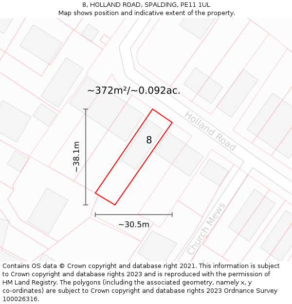 8, HOLLAND ROAD, SPALDING, PE11 1UL: Plot and title map