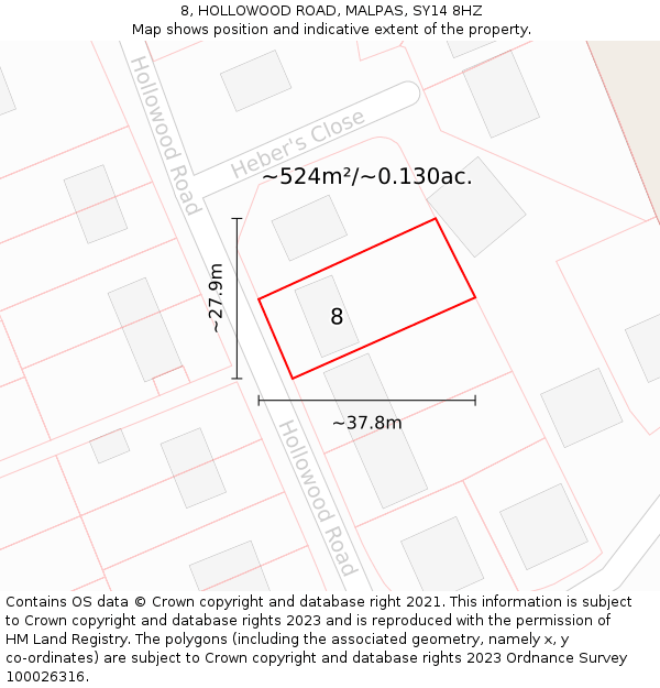 8, HOLLOWOOD ROAD, MALPAS, SY14 8HZ: Plot and title map