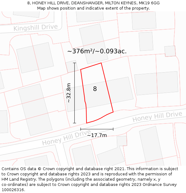 8, HONEY HILL DRIVE, DEANSHANGER, MILTON KEYNES, MK19 6GG: Plot and title map