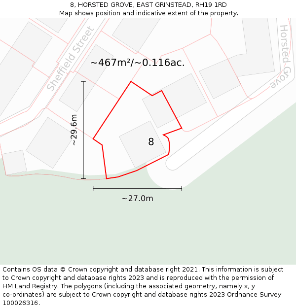 8, HORSTED GROVE, EAST GRINSTEAD, RH19 1RD: Plot and title map