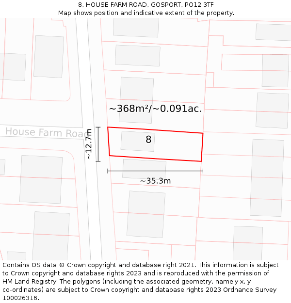 8, HOUSE FARM ROAD, GOSPORT, PO12 3TF: Plot and title map