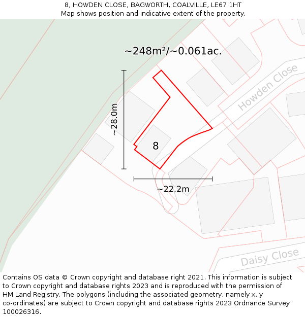 8, HOWDEN CLOSE, BAGWORTH, COALVILLE, LE67 1HT: Plot and title map