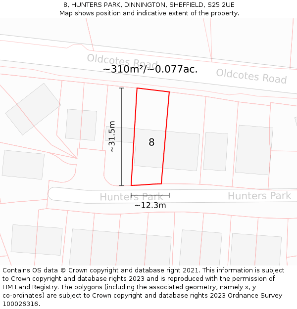 8, HUNTERS PARK, DINNINGTON, SHEFFIELD, S25 2UE: Plot and title map