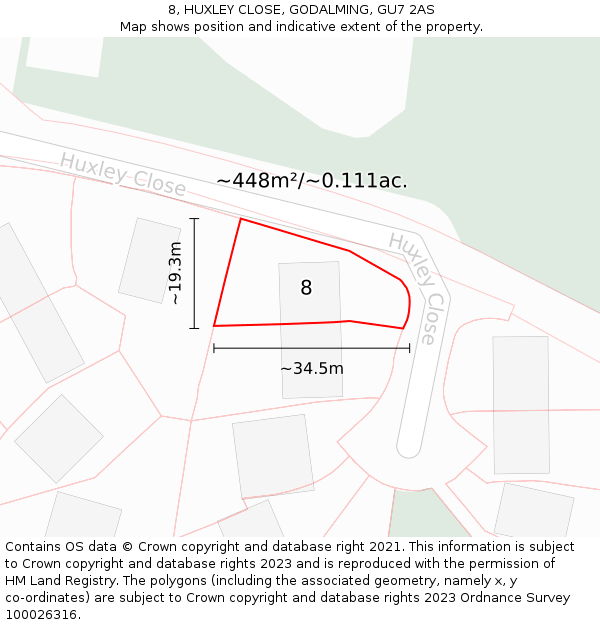 8, HUXLEY CLOSE, GODALMING, GU7 2AS: Plot and title map