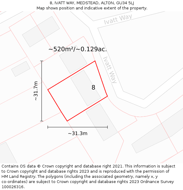 8, IVATT WAY, MEDSTEAD, ALTON, GU34 5LJ: Plot and title map