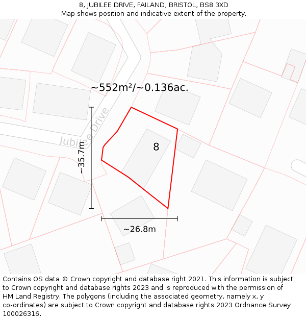 8, JUBILEE DRIVE, FAILAND, BRISTOL, BS8 3XD: Plot and title map