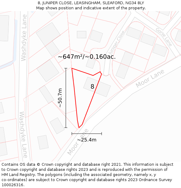 8, JUNIPER CLOSE, LEASINGHAM, SLEAFORD, NG34 8LY: Plot and title map