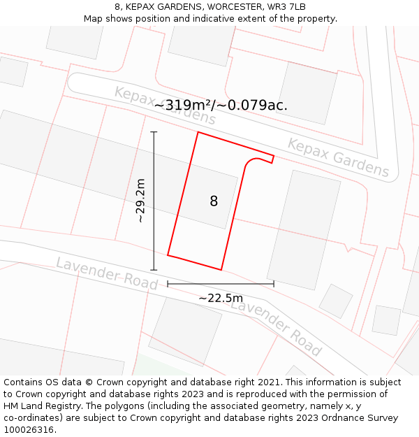 8, KEPAX GARDENS, WORCESTER, WR3 7LB: Plot and title map