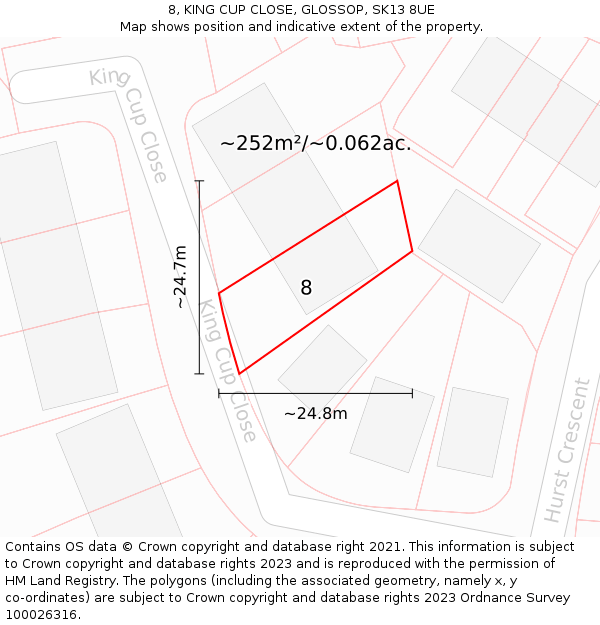 8, KING CUP CLOSE, GLOSSOP, SK13 8UE: Plot and title map