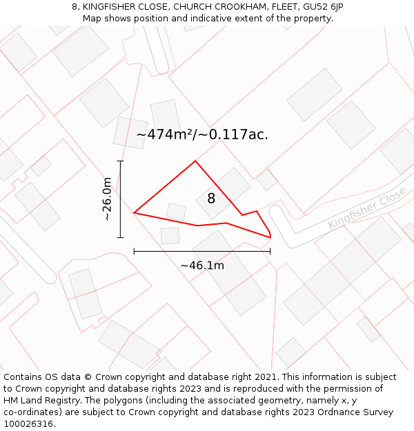 8, KINGFISHER CLOSE, CHURCH CROOKHAM, FLEET, GU52 6JP: Plot and title map