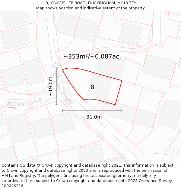 8, KINGFISHER ROAD, BUCKINGHAM, MK18 7EY: Plot and title map