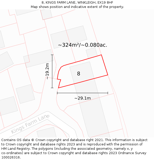 8, KINGS FARM LANE, WINKLEIGH, EX19 8HF: Plot and title map