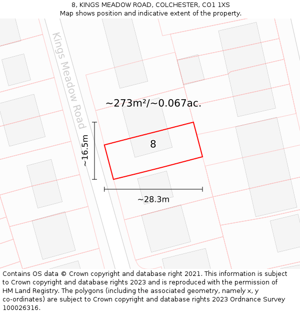 8, KINGS MEADOW ROAD, COLCHESTER, CO1 1XS: Plot and title map