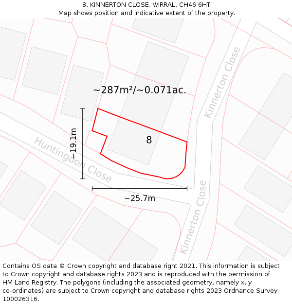 8, KINNERTON CLOSE, WIRRAL, CH46 6HT: Plot and title map