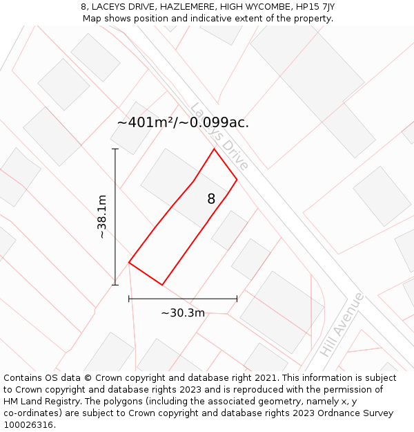 8, LACEYS DRIVE, HAZLEMERE, HIGH WYCOMBE, HP15 7JY: Plot and title map