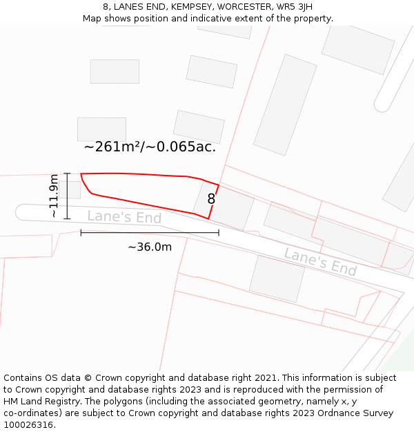 8, LANES END, KEMPSEY, WORCESTER, WR5 3JH: Plot and title map