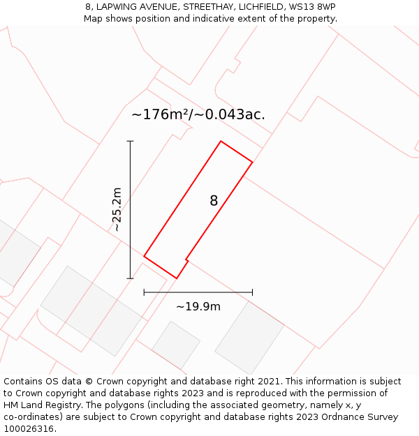 8, LAPWING AVENUE, STREETHAY, LICHFIELD, WS13 8WP: Plot and title map