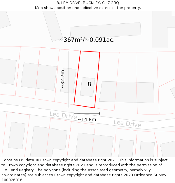 8, LEA DRIVE, BUCKLEY, CH7 2BQ: Plot and title map