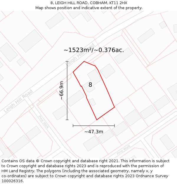 8, LEIGH HILL ROAD, COBHAM, KT11 2HX: Plot and title map