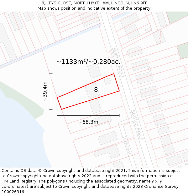 8, LEYS CLOSE, NORTH HYKEHAM, LINCOLN, LN6 9FF: Plot and title map