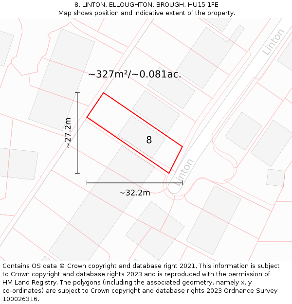 8, LINTON, ELLOUGHTON, BROUGH, HU15 1FE: Plot and title map