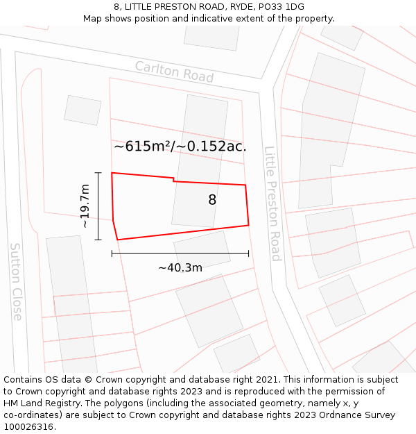 8, LITTLE PRESTON ROAD, RYDE, PO33 1DG: Plot and title map