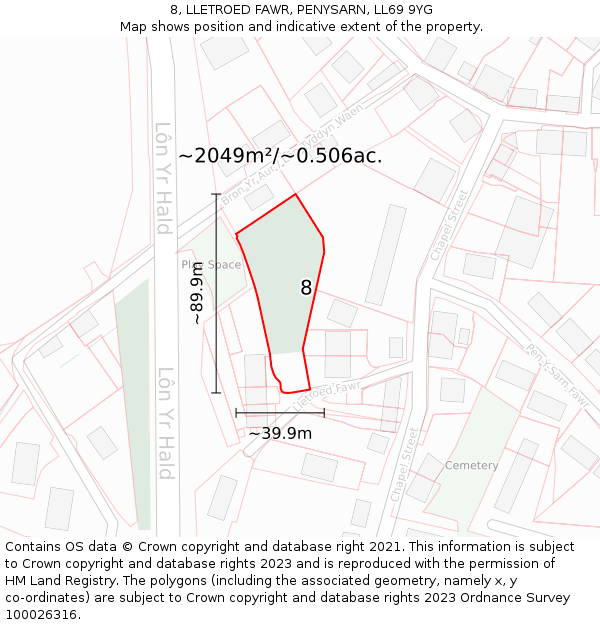 8, LLETROED FAWR, PENYSARN, LL69 9YG: Plot and title map