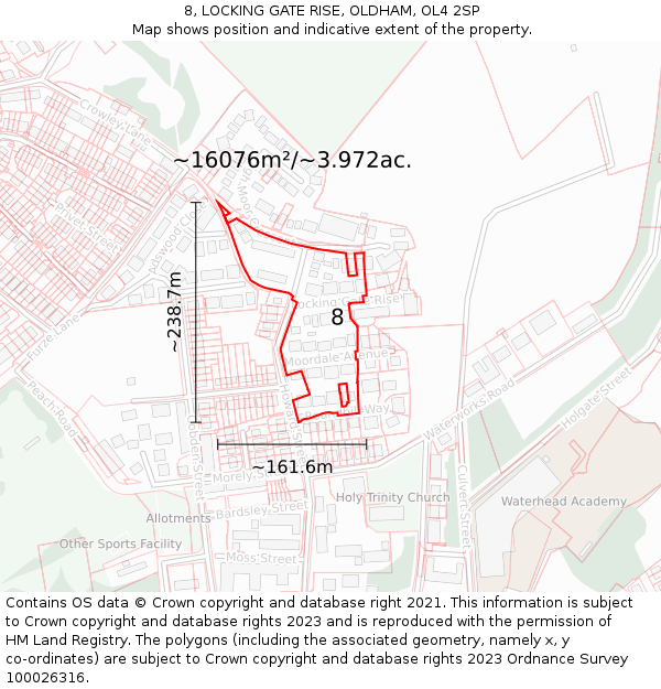 8, LOCKING GATE RISE, OLDHAM, OL4 2SP: Plot and title map