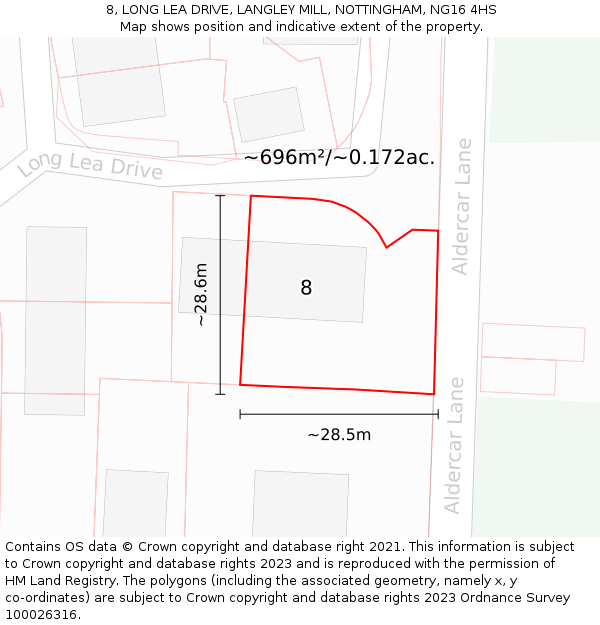 8, LONG LEA DRIVE, LANGLEY MILL, NOTTINGHAM, NG16 4HS: Plot and title map