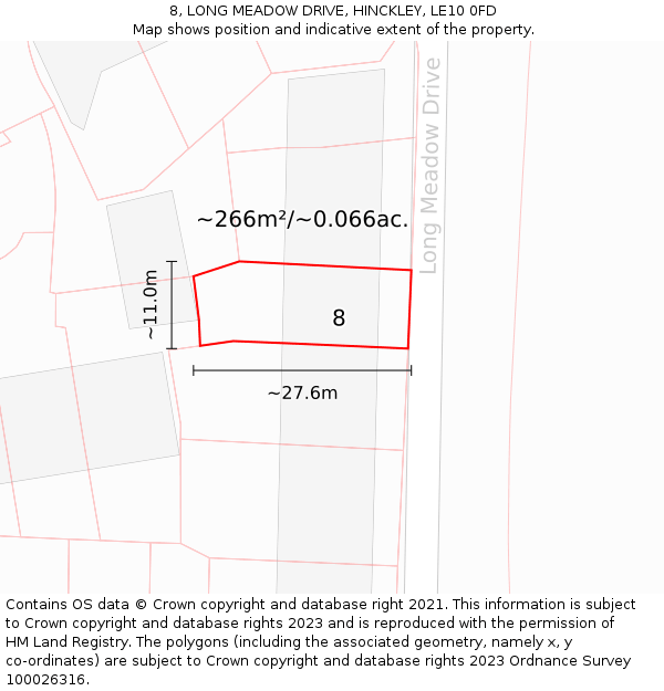 8, LONG MEADOW DRIVE, HINCKLEY, LE10 0FD: Plot and title map