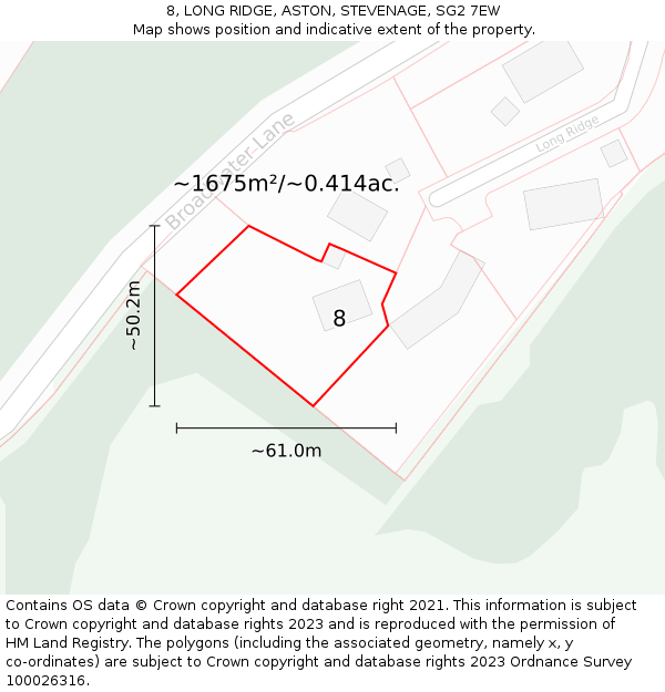 8, LONG RIDGE, ASTON, STEVENAGE, SG2 7EW: Plot and title map