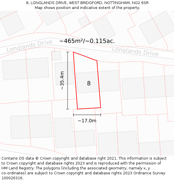 8, LONGLANDS DRIVE, WEST BRIDGFORD, NOTTINGHAM, NG2 6SR: Plot and title map