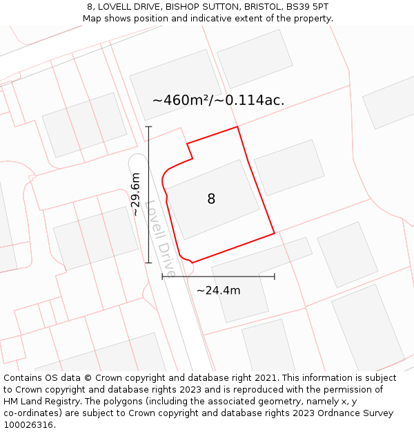 8, LOVELL DRIVE, BISHOP SUTTON, BRISTOL, BS39 5PT: Plot and title map