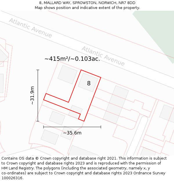 8, MALLARD WAY, SPROWSTON, NORWICH, NR7 8DD: Plot and title map