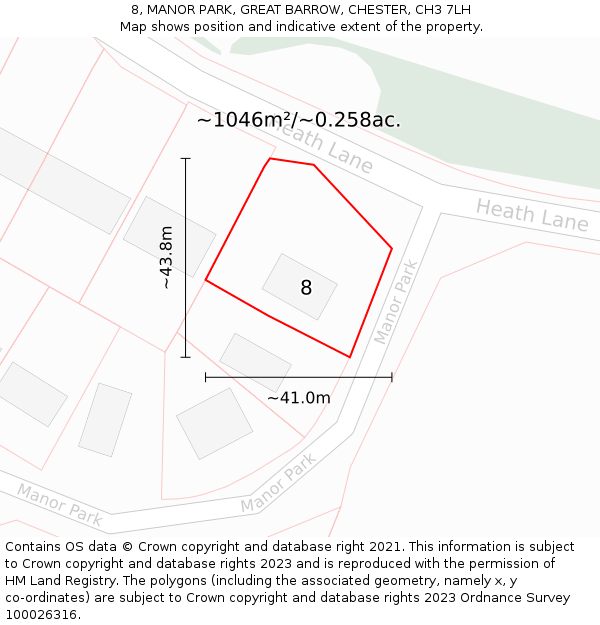 8, MANOR PARK, GREAT BARROW, CHESTER, CH3 7LH: Plot and title map