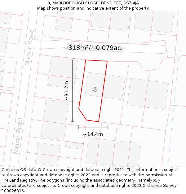 8, MARLBOROUGH CLOSE, BENFLEET, SS7 4JA: Plot and title map