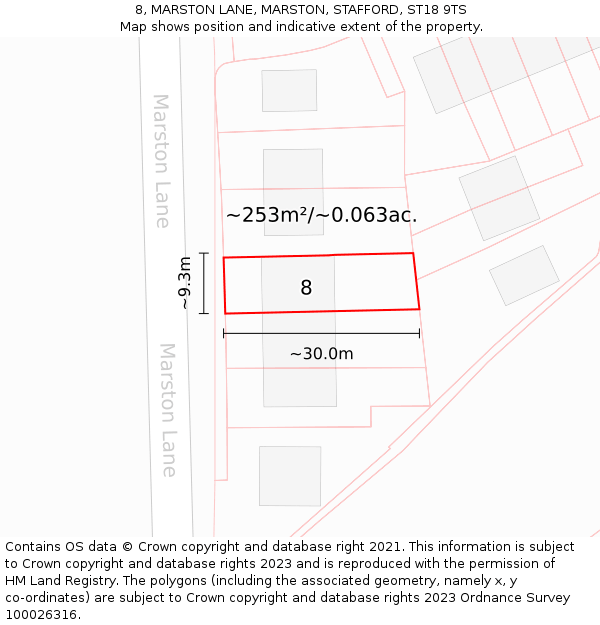 8, MARSTON LANE, MARSTON, STAFFORD, ST18 9TS: Plot and title map