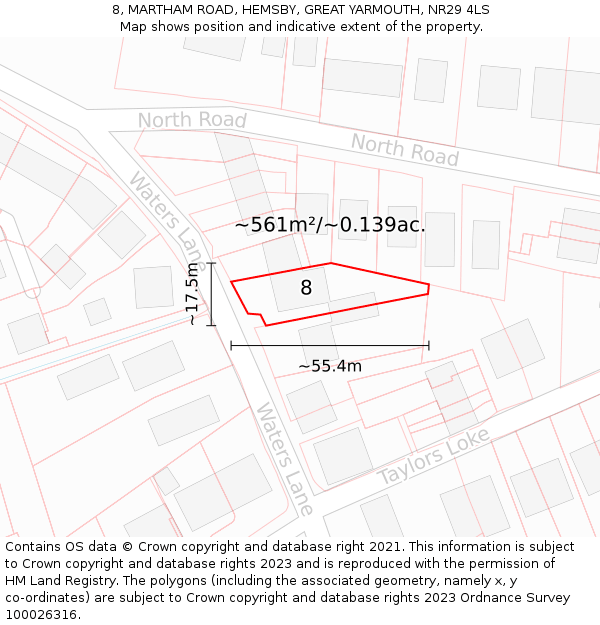 8, MARTHAM ROAD, HEMSBY, GREAT YARMOUTH, NR29 4LS: Plot and title map