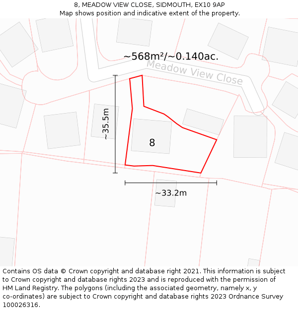 8, MEADOW VIEW CLOSE, SIDMOUTH, EX10 9AP: Plot and title map