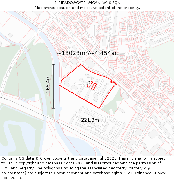 8, MEADOWGATE, WIGAN, WN6 7QN: Plot and title map