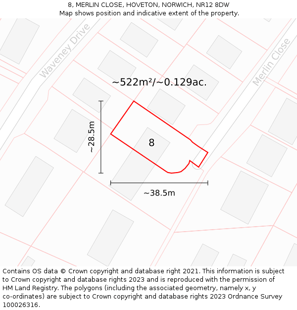 8, MERLIN CLOSE, HOVETON, NORWICH, NR12 8DW: Plot and title map