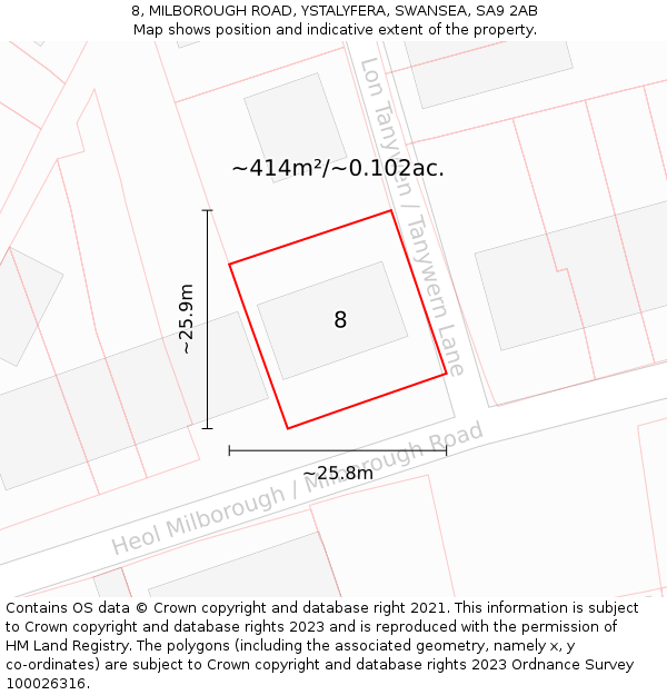 8, MILBOROUGH ROAD, YSTALYFERA, SWANSEA, SA9 2AB: Plot and title map