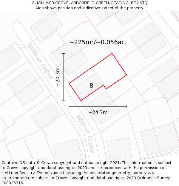 8, MILLINER GROVE, ARBORFIELD GREEN, READING, RG2 9TQ: Plot and title map