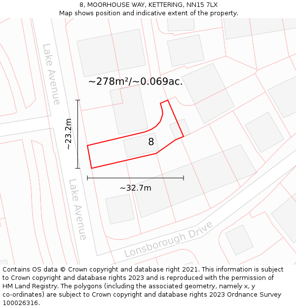 8, MOORHOUSE WAY, KETTERING, NN15 7LX: Plot and title map