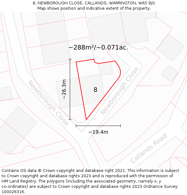 8, NEWBOROUGH CLOSE, CALLANDS, WARRINGTON, WA5 9JG: Plot and title map